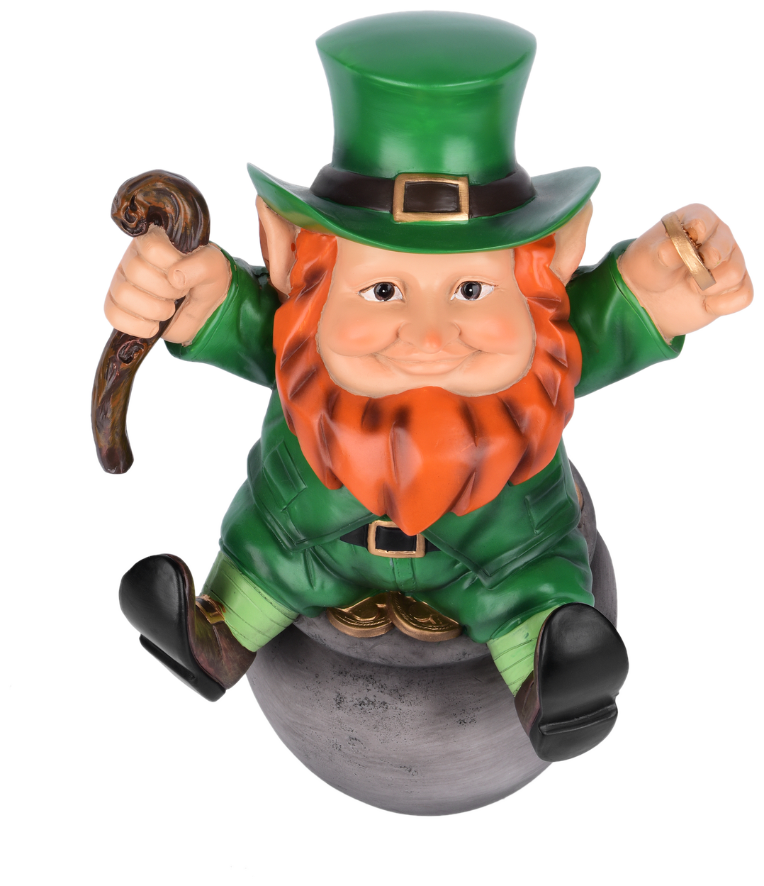 Leprechaun figurine sitting on a pot of gold