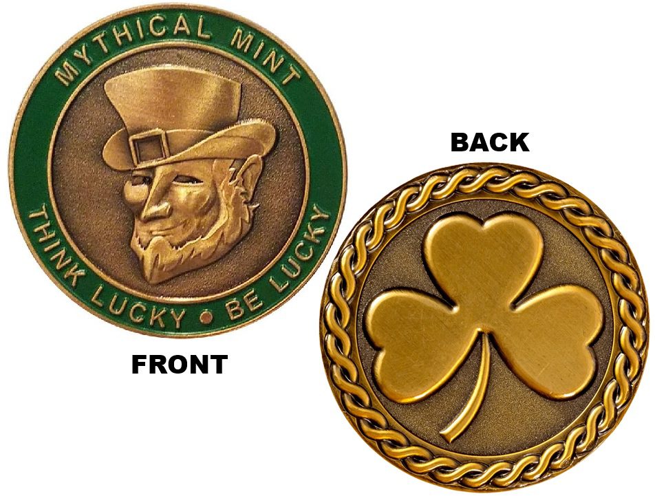 The Lucky Coin by Mythical Mint with Shamrock and Leprechaun